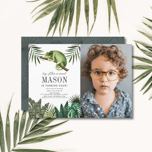Chameleon Reptile Boy White Birthday Photo Invitation