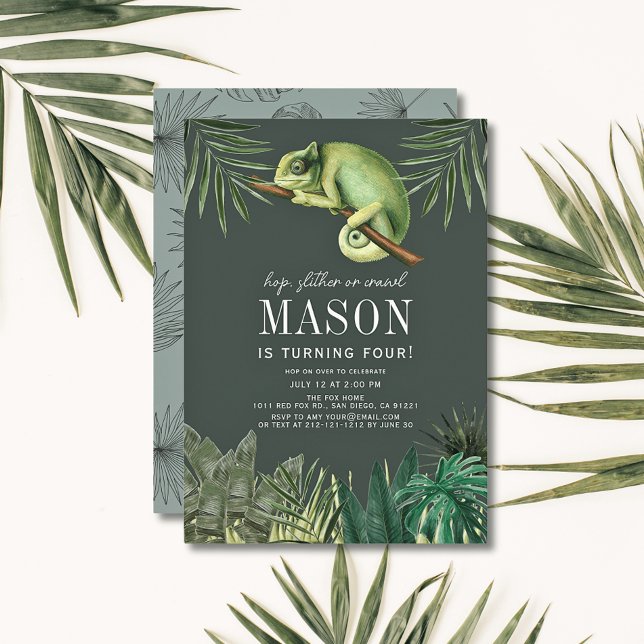 Chameleon Reptile Tropical Green Boy Birthday Invitation (Creator Uploaded)