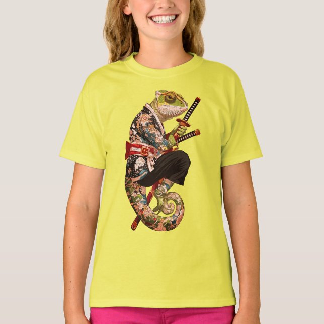 Chameleon Samurai – Tattooed Warrior with Katana T-Shirt (Front)
