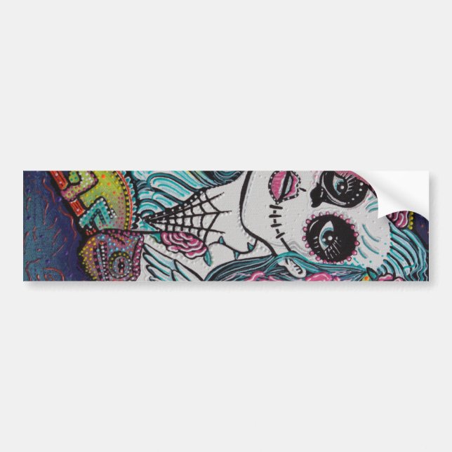 Chameleon Sugar Skull Art Bumper Sticker (Front)