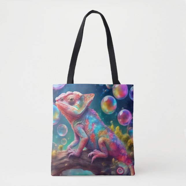 Chameleon with bubbles tote bag (Front)