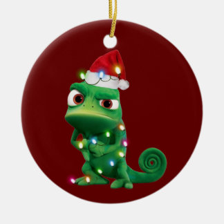 Chameleon With Hat Lights Christmas Ceramic Ornament