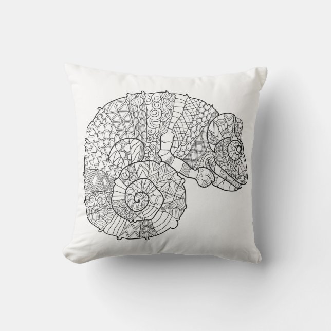 Chameleon Zendoodle Throw Pillow (Front)