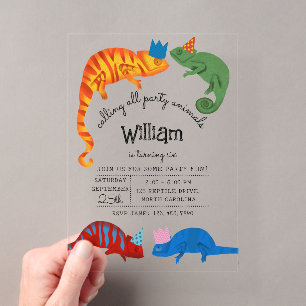 Chameleons Colorful Reptile Lizards Kids Birthday Acrylic Invitations