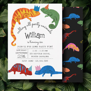Chameleons Colorful Reptile Lizards Kids Birthday Invitation