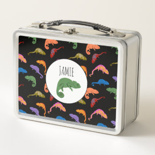 Chameleons Colorful Reptile Lizards Kids Name Metal Lunch Box