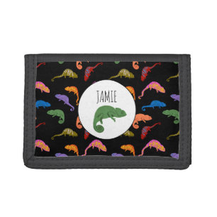 Chameleons Colorful Reptile Lizards Kids Name Trifold Wallet