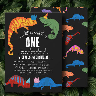 Chameleons Reptile Lizards Kids First Birthday Invitation