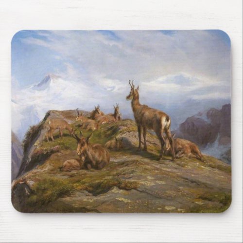 Chamois Goats in Alpine Mountains Rosa Bonheur Mouse Pad