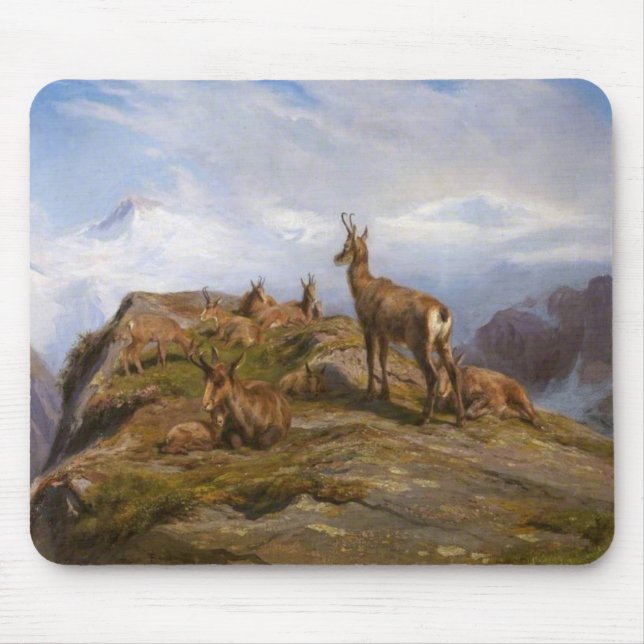 Chamois Goats in Alpine Mountains (Rosa Bonheur) Mouse Pad (Front)
