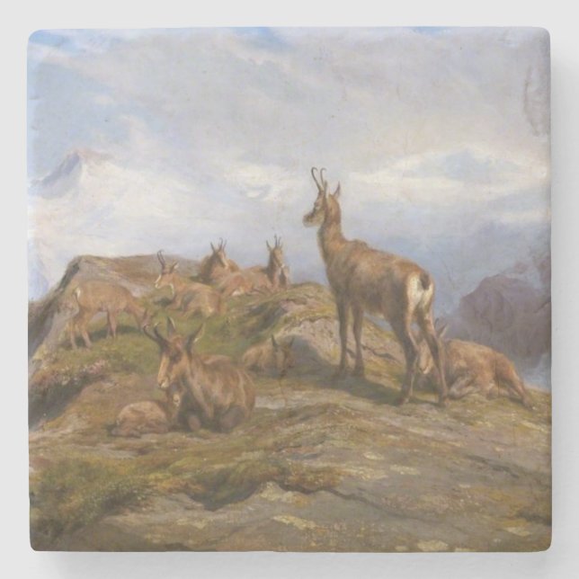 Chamois Goats in the French Alps Mountain Range Stone Coaster (Front)