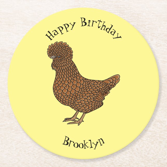 Chamois polish chicken cartoon illustration round paper coaster (Front)