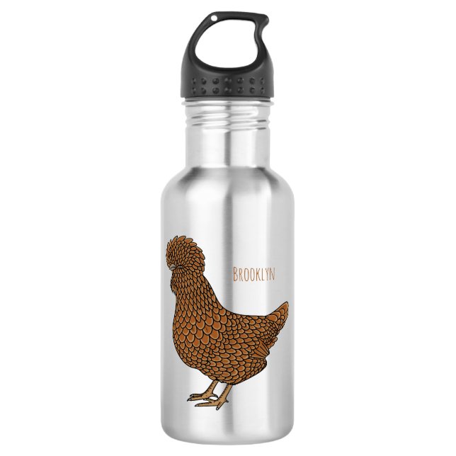 Chamois polish chicken cartoon illustration  stainless steel water bottle (Front)