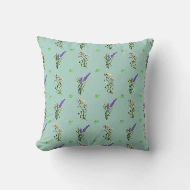 Chamomile and Lavender Patterned Pillow (Front)