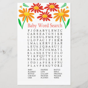 Chamomile Baby Shower Word Search Game