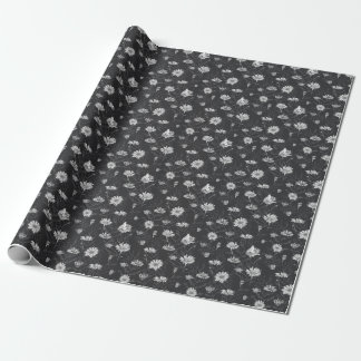 Chamomile Black Pen: Floral Sketch. Wrapping Paper