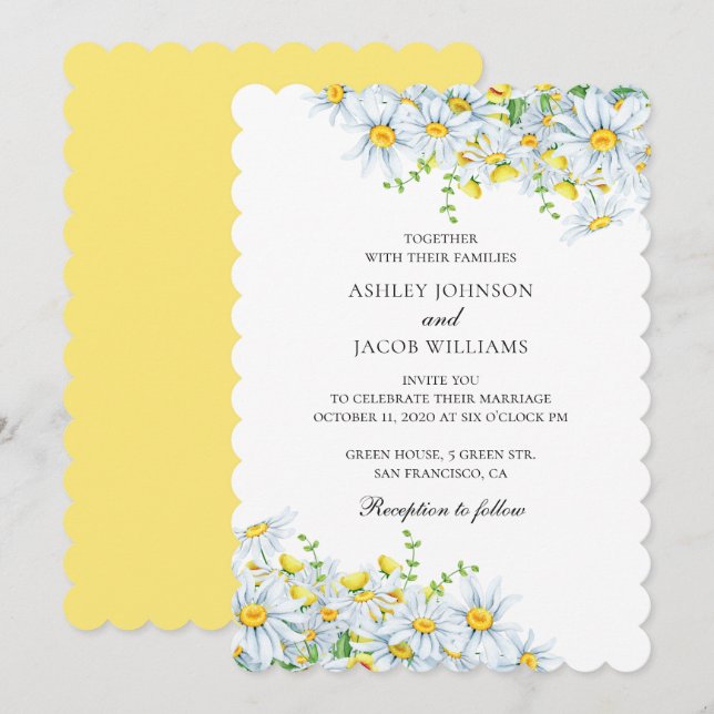 Chamomile. Country flowers. Summer floral wedding Invitation (Front/Back)
