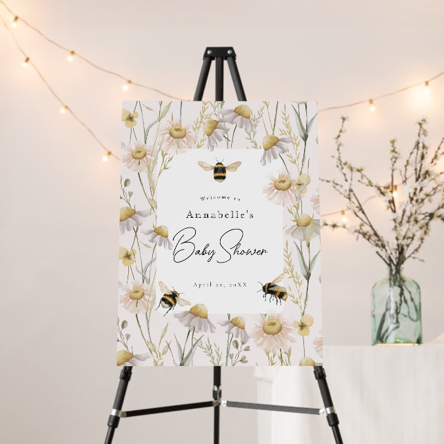 Chamomile & Daisies Baby Shower Pink Welcome Foam Board (In Situ (Stand))