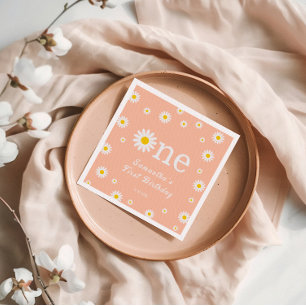 Chamomile Daisy Flower Elegant Coral Birthday Napkins