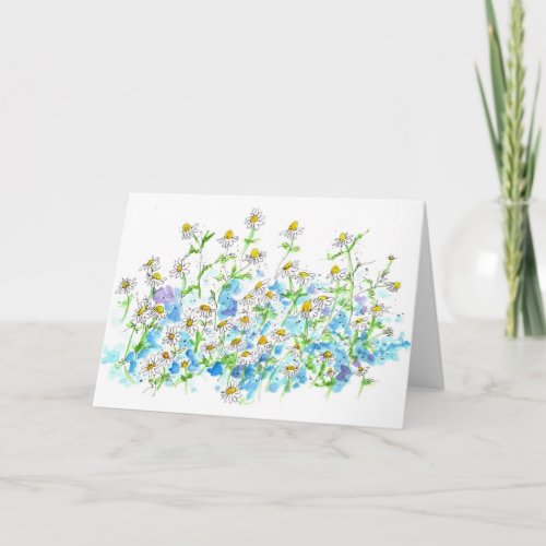 Chamomile Daisy Garden Blank Note Card Watercolor