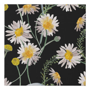 Chamomile, dandelion watercolor pattern faux canvas print