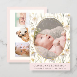 Chamomile Floral Girl 4 Photo Birth Announcement
