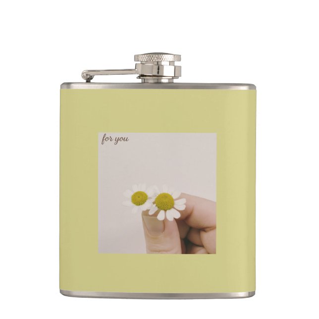 “Chamomile Floral Vinyl Flask – ‘For You’  (Front)