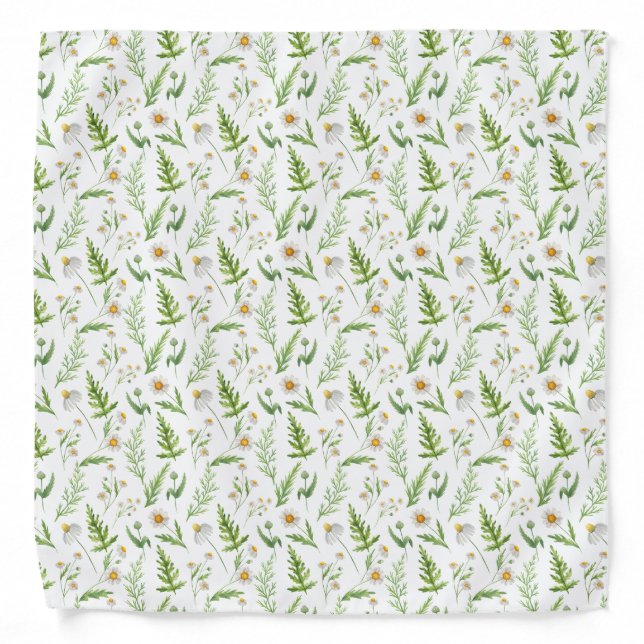 Chamomile Flower Botanical Rustic Pattern Bandana (Front)