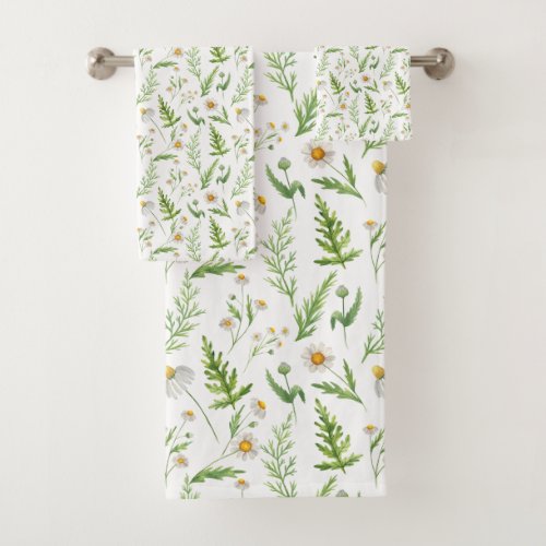 Chamomile Flower Botanical Rustic Pattern Bath Towel Set