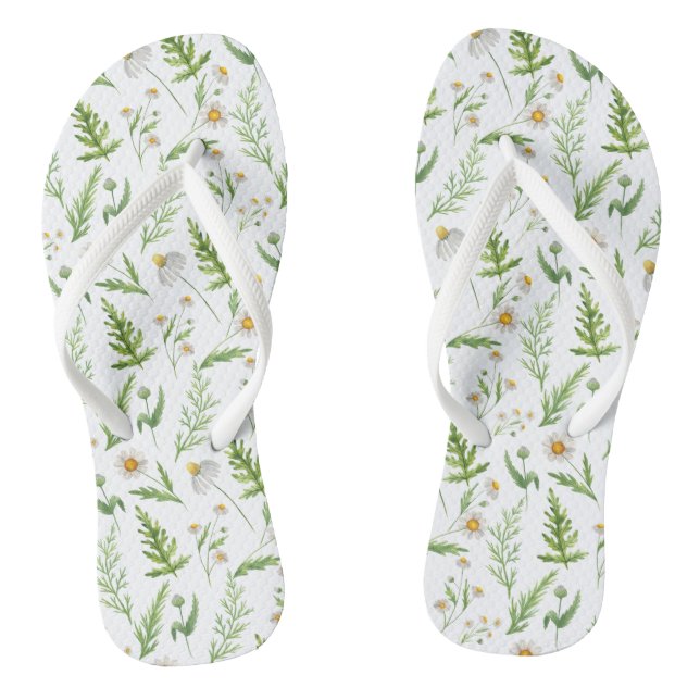 Chamomile Flower Botanical Rustic Pattern Flip Flops (Footbed)