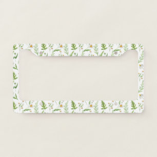 Chamomile Flower Botanical Rustic Pattern  License Plate Frame