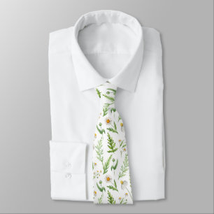 Chamomile Flower Botanical Rustic Pattern Neck Tie