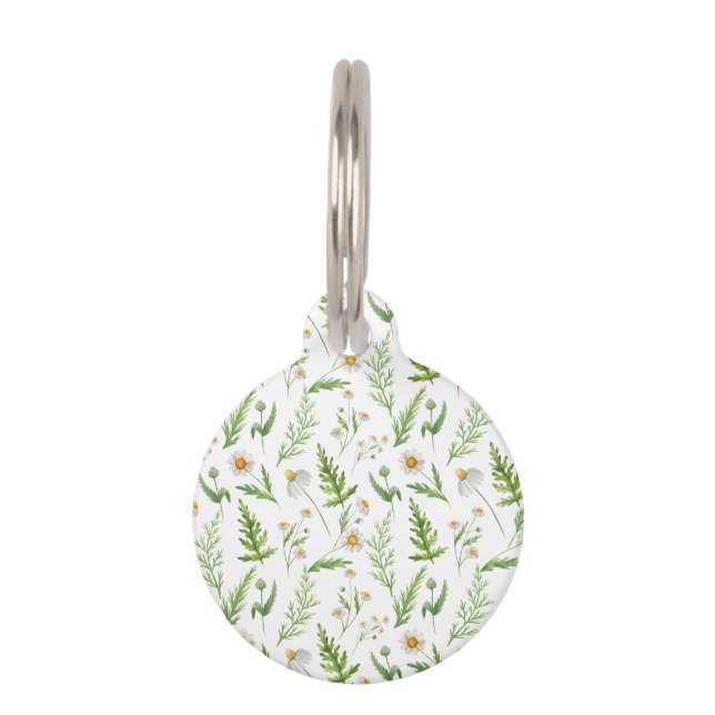 Chamomile Flower Botanical Rustic Pattern Pet ID Tag (Front)