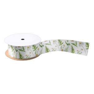 Chamomile Flower Botanical Rustic Pattern Satin Ribbon