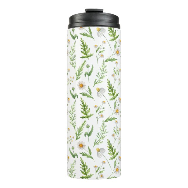 Chamomile Flower Botanical Rustic Pattern Thermal Tumbler (Front)