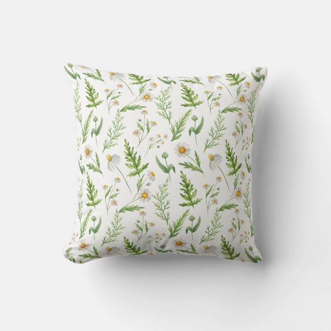 Chamomile Flower Botanical Rustic Pattern Throw Pillow (Front)