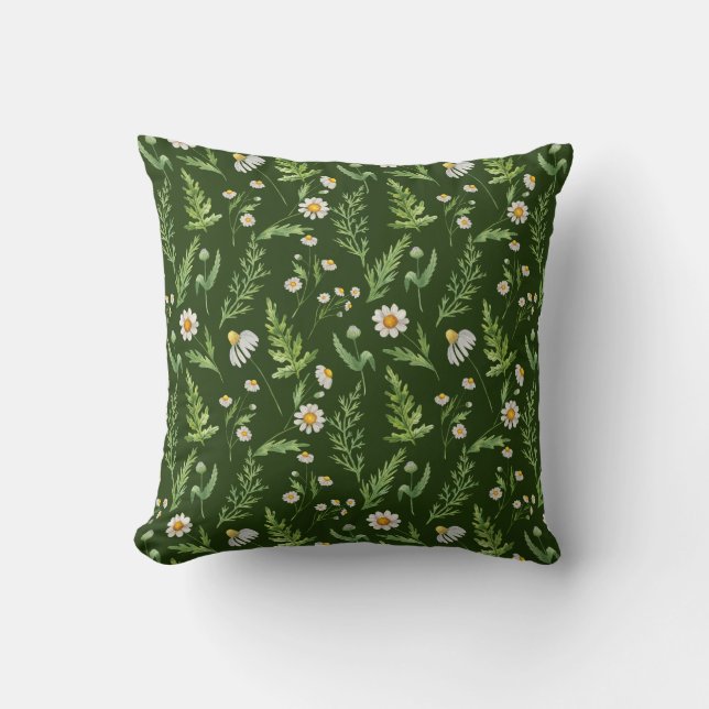 Chamomile Flower Botanical Rustic Pattern Throw Pillow (Front)