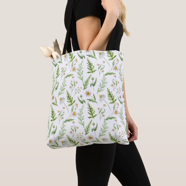 Chamomile Flower Botanical Rustic Pattern Tote Bag (Close Up)