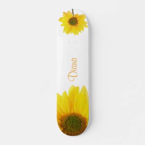 Chamomile Flower Girly Personalized Name White Skateboard
