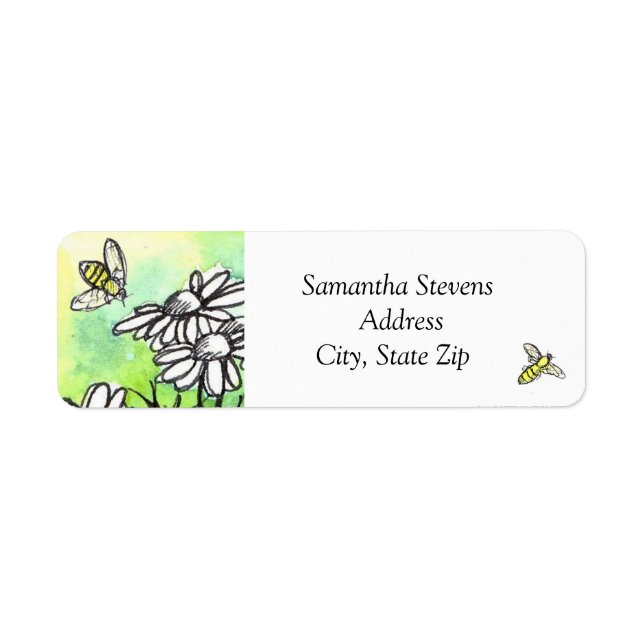 Chamomile Flower Honey Bee Pen and Ink Art Label (Front)
