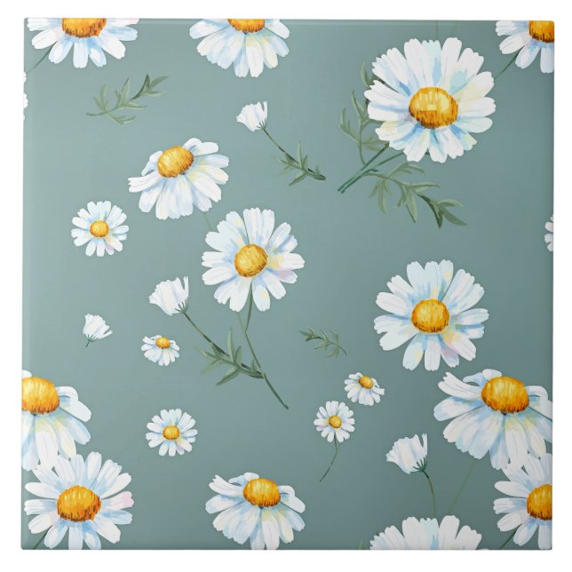 Chamomile Flower Pattern Ceramic Tile (Front)
