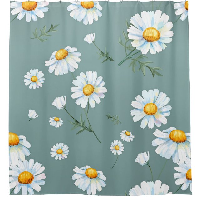 Chamomile Flower Pattern Shower Curtain (Front)