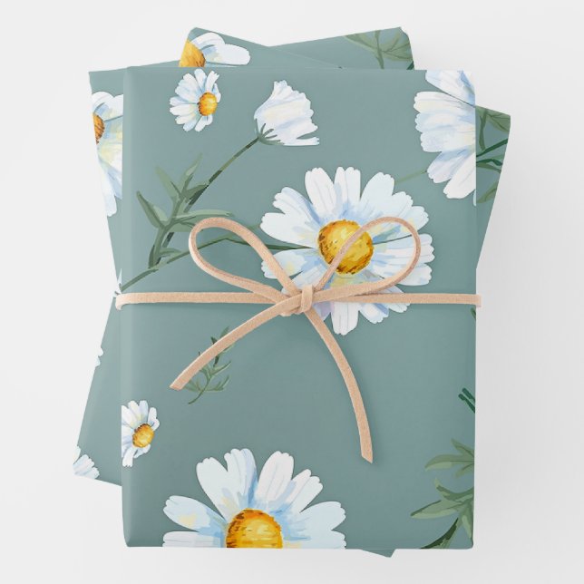 Chamomile Flower Pattern Wrapping Paper Sheets (In situ)
