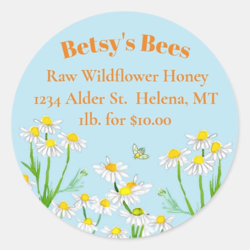 Chamomile Flowers Bees Honey For Sale Classic Round Sticker