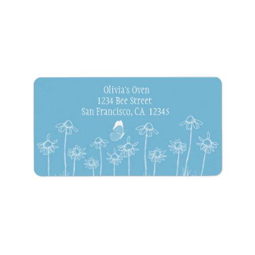 Chamomile Flowers Blue Daisy Butterfly Label