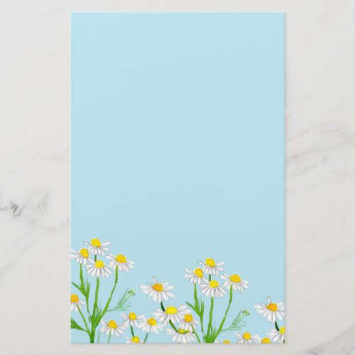 Chamomile Flowers Blue Letter Writing Stationery