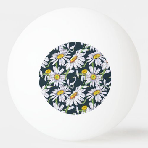Chamomile Flowers Dark Blue Watercolor Ping Pong Ball