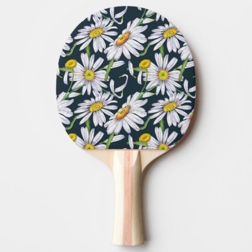 Chamomile Flowers Dark Blue Watercolor Ping Pong Paddle