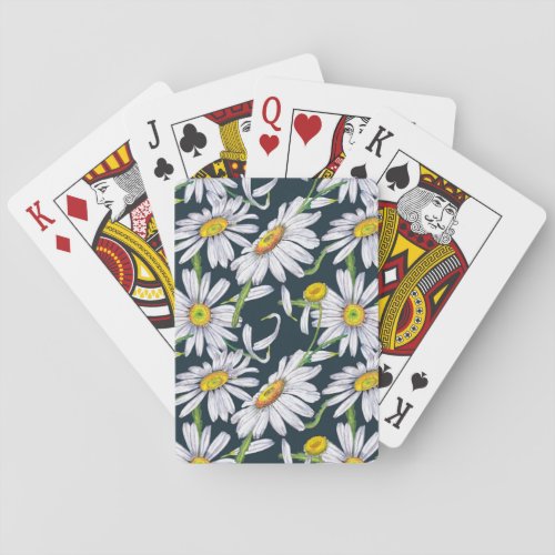 Chamomile Flowers Dark Blue Watercolor Playing Cards