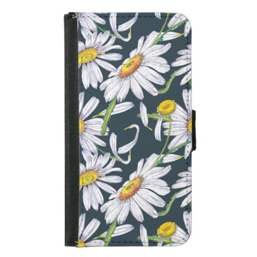 Chamomile Flowers Dark Blue Watercolor Samsung Galaxy S5 Wallet Case